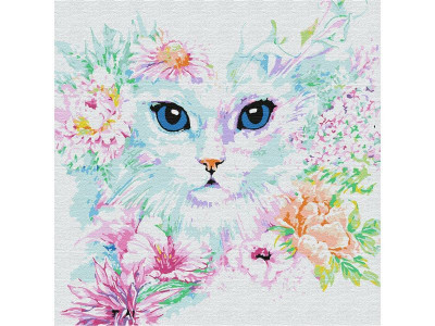 Картина по номерам 30Х30 КОШЕЧКА В ЦВЕТАХ (17 цветов)