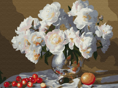 Картина по номерам с цв. схемой на холсте (30х40) НАТЮРМОРТ С БЕЛЫМИ ПИОНАМИ (23 цвета)