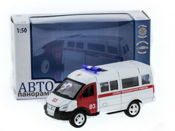 Машина "АВТОПАНОРАМА" инерц. "ГАЗель" (скорая) 1/50, в/к 14,5*8*5,5 см