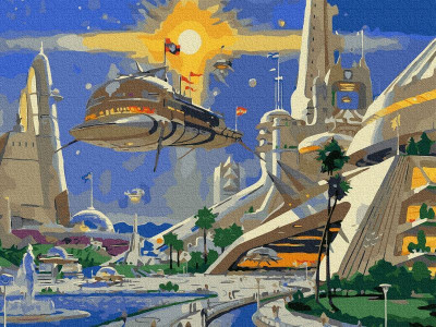 Картина по номерам 40х50 ГОРОД БУДУЩЕГО (27 цветов)