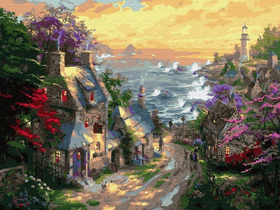 Картина по номерам 40х50 Деревня у берега моря (28 цветов)