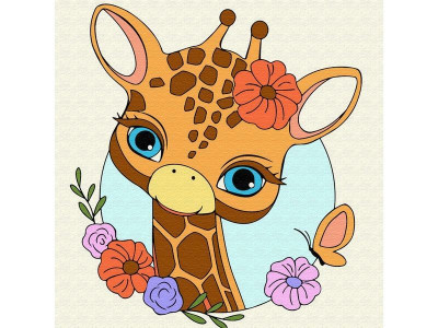 Набор юного художника 20Х20 ЖИРАФИК С ЦВЕТАМИ. (12 цветов)