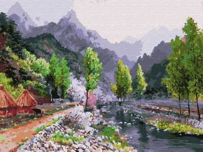 Картина по номерам 40х50 Сунг Ли. Весна в горах (27 цветов)