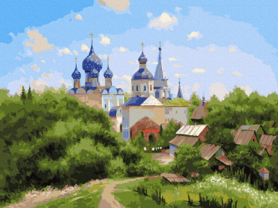 Картина по номерам с цветной схемой 40х50 МИЛЮКОВ А. В ОКРЕСТНОСТЯХ СУЗДАЛЯ (28 цветов)