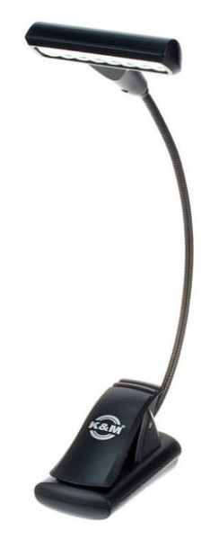 K&M 12247-000-55 подсветка для нот на прищепке, 8 LED, питание от 3 батареек ААА, чёрная, в комплекте чехол