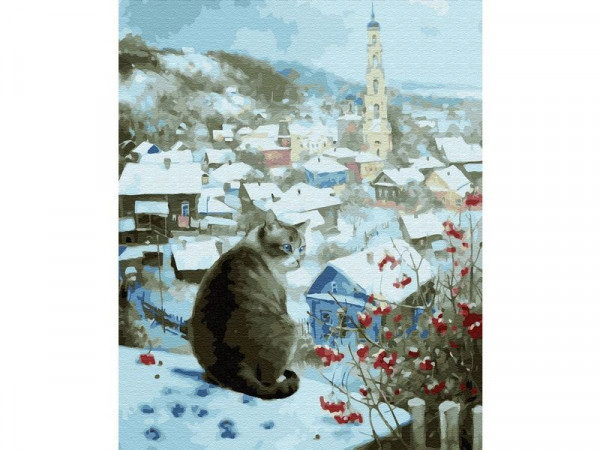 Картина по номерам 40х50 КОТ НА КРЫШЕ (24 цвета)