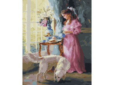 Картина по номерам с цветной схемой 40х50 УТРЕННЕЕ ЧАЕПИТИЕ (34 цвета)