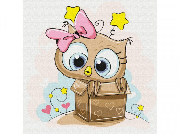 Картина по номерам 20Х20 СОВЕНОК В ПОДАРОЧНОЙ КОРОБКЕ (12 цветов)