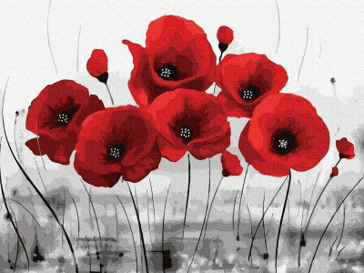Картина по номерам 40х50 КРАСНЫЕ МАКИ НА СЕРОМ ФОНЕ (16 цветов)
