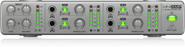 Усилитель мощности Behringer AMP800 V2 для наушников четырёхканальный Усилитель мощности Behringer AMP800 V2 для наушников четырёхканальный