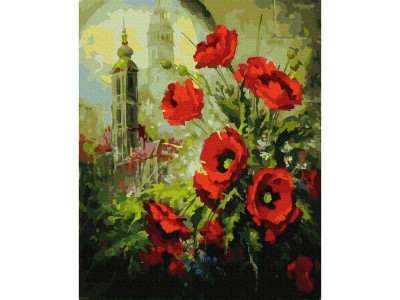 Картина по номерам 40х50 МАКИ НА ФОНЕ СОБОРА (27 цветов)
