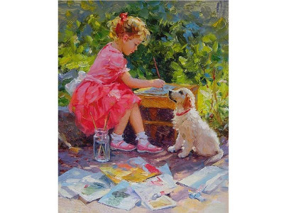 Картина по номерам 40х50 МАЛЕНЬКАЯ ХУДОЖНИЦА (27 цветов)