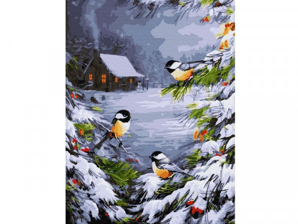 Картина по номерам с цветной схемой на холсте 30х40 Зимний лес (21 цвет)