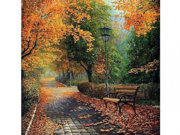 Картина по номерам 30х30 В осеннем парке (17 цветов)