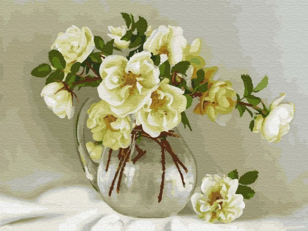 Картина по номерам 40х50 БУЗИН. БЕЛЫЕ РОЗОЧКИ (24 цвета)