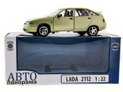 Машина "АВТОПАНОРАМА" ВАЗ 2112 бежевая,1/22, инерция, Pull Bаck механизм, в/к 10*12*22 cм