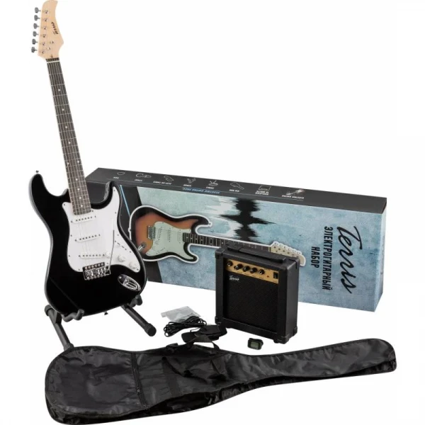 Электрогитара Комплект -  с комбиком и аксессуарами TERRIS TPACK-1 BK цвет - чёрный