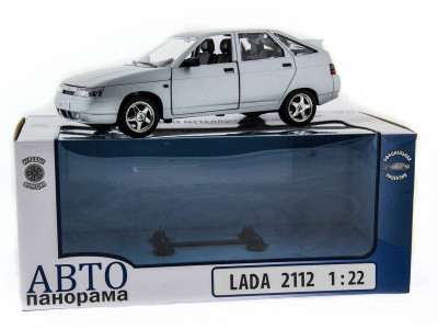 Машина "АВТОПАНОРАМА" ВАЗ 2112 серебристый,1/22, инерция, Pull Bаck механизм, в/к 10*12*22 cм