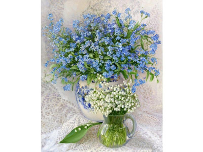 Картина по номерам 40х50 БУЗИН. НЕЗАБУДКИ С ЛАНДЫШАМИ (23 цвета)