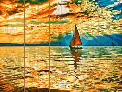 Картина по номерам на дереве 40х50 ЗАХОД СОЛНЦА (22 цвета)