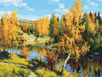 Картина по номерам 40х50 ПРИЩЕПА. ЗОЛОТАЯ ОСЕНЬ (28 цветов)