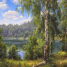 Картина по номерам 40х50 Прищепа. Лесное озеро (28 цветов)