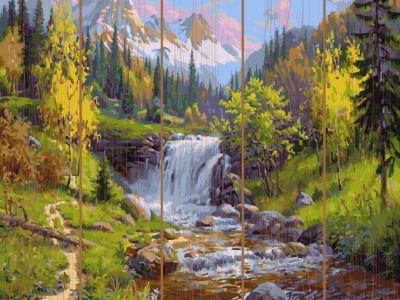 Картина по номерам на дереве 40х50 ПРИЩЕПА. ГОРНЫЙ РУЧЕЙ (31 цвет)